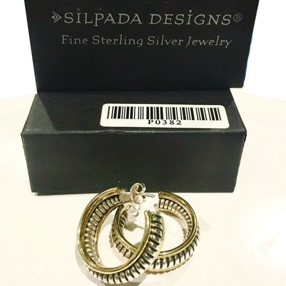SILPADA Two Tone Hoop Earrings P0382 NWT - Picture 10 of 11